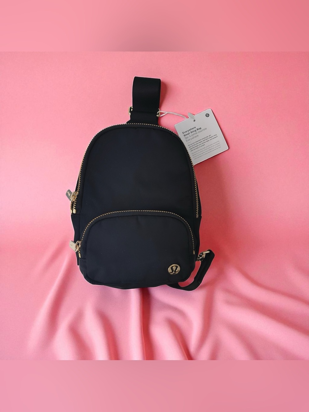 🔆lululemon athletica Black Sling Backpack with Gold Hardware